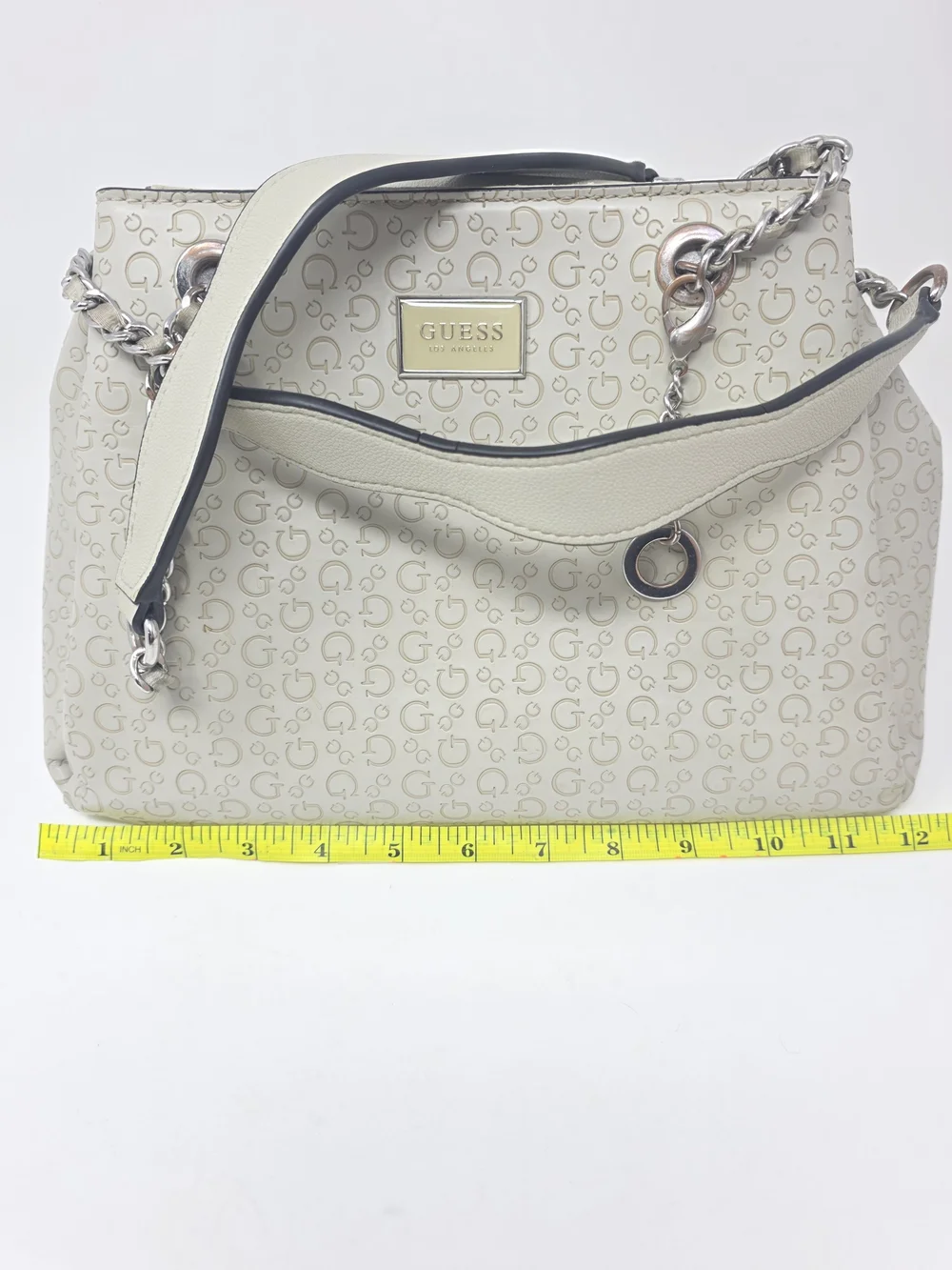 GUESS Bag Cream Monogram Chain-Handle Purse